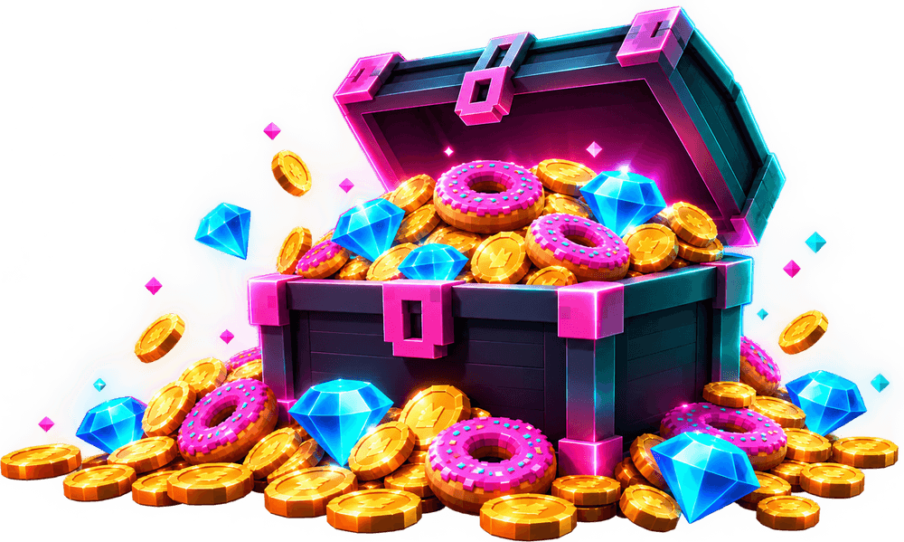 Chest overflowing with donut coins and gems